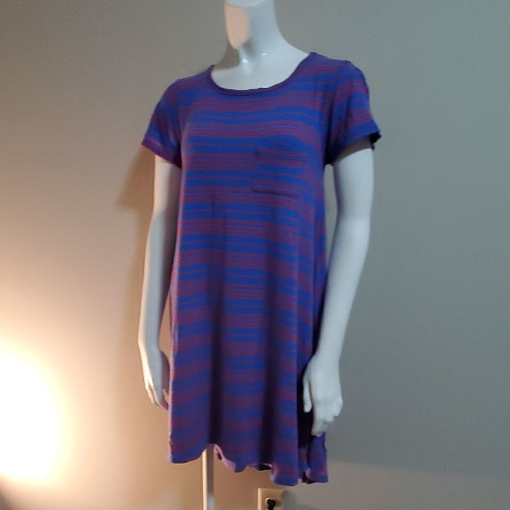LuLaRoe Blue & Red Striped Dress with Pocket (XXS)